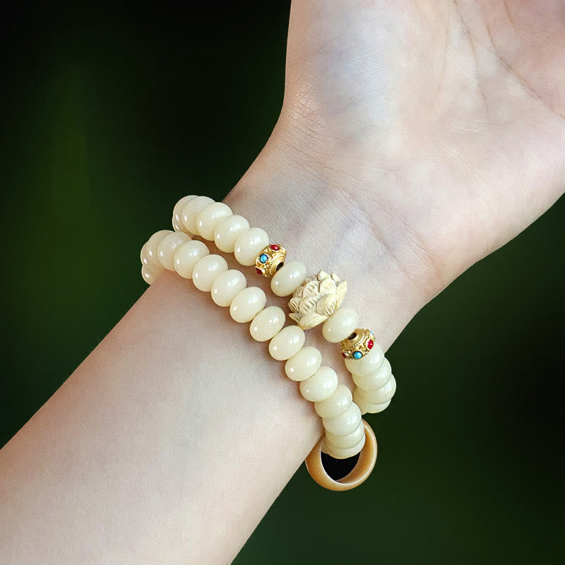 Bracelet double tour Bodhi Seed Peach Wood Lotus Wealth