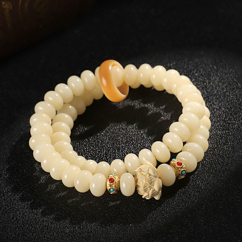 Bracelet double tour Bodhi Seed Peach Wood Lotus Wealth