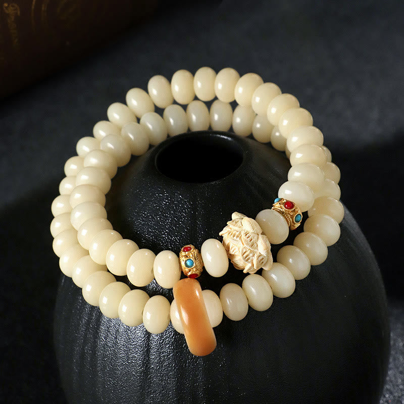 Bracelet double tour Bodhi Seed Peach Wood Lotus Wealth