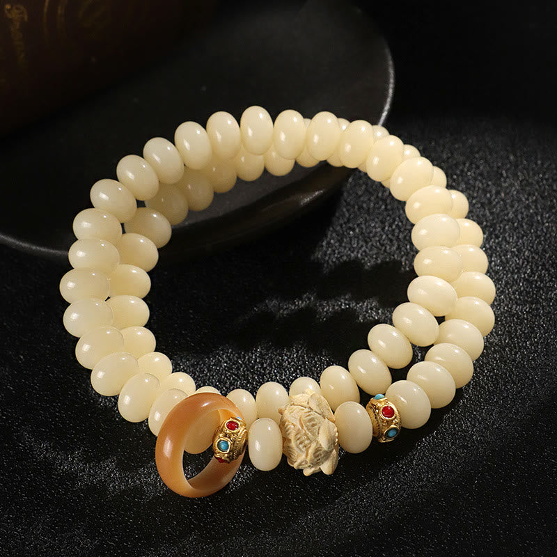 Bracelet double tour Bodhi Seed Peach Wood Lotus Wealth