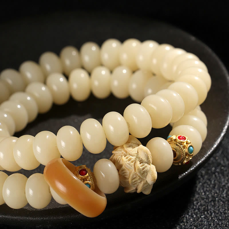 Bracelet double tour Bodhi Seed Peach Wood Lotus Wealth