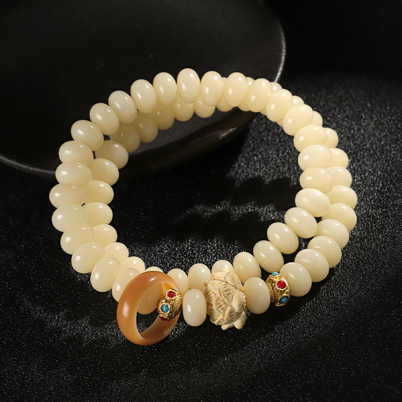 Bracelet double tour Bodhi Seed Peach Wood Lotus Wealth