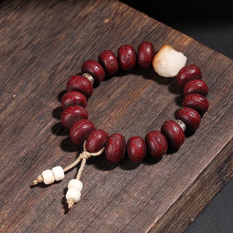 Bracelet spirituel Bodhi Seed avec perles Dzi et breloque lion dansant