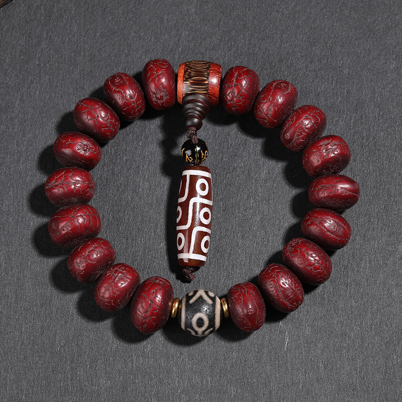 Bracelet spirituel Bodhi Seed avec perles Dzi et breloque lion dansant