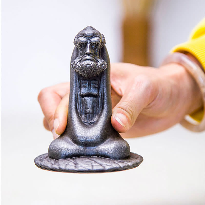 Statue de Bouddha Bodhidharma 10 cm en résine rouillée et poudre de fer, décoration