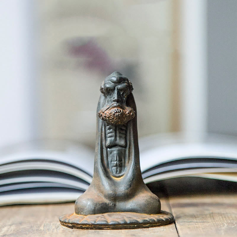 Statue de Bouddha Bodhidharma 10 cm en résine rouillée et poudre de fer, décoration