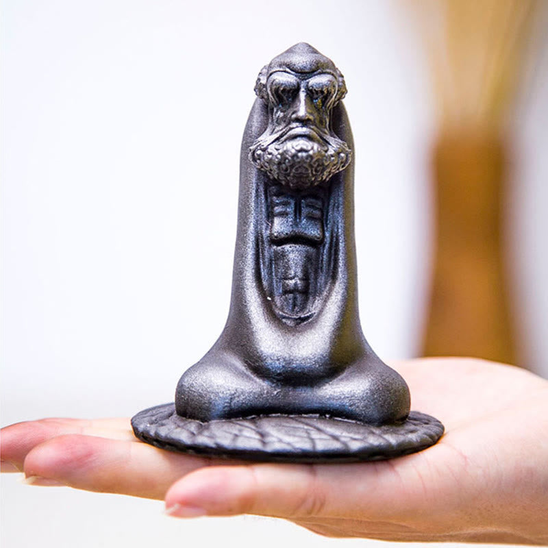 Statue de Bouddha Bodhidharma 10 cm en résine rouillée et poudre de fer, décoration