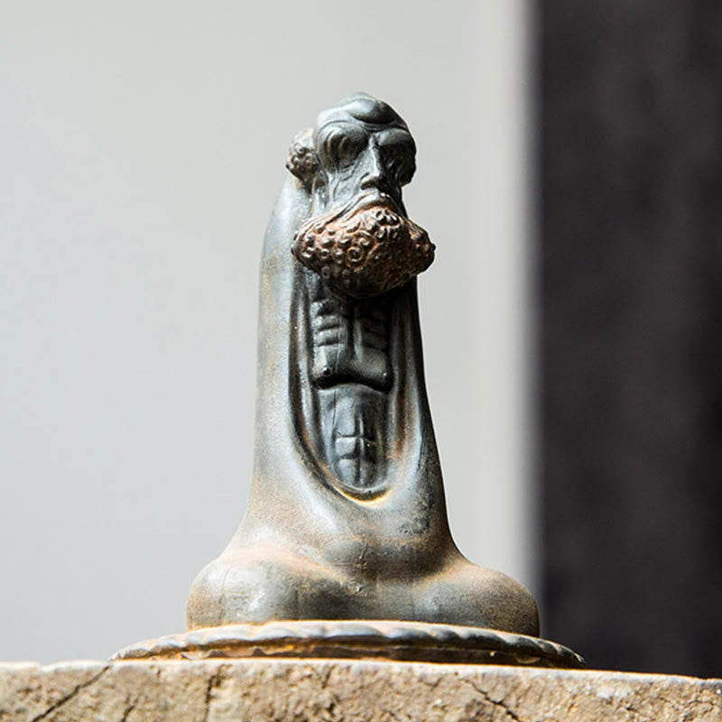 Statue de Bouddha Bodhidharma 10 cm en résine rouillée et poudre de fer, décoration