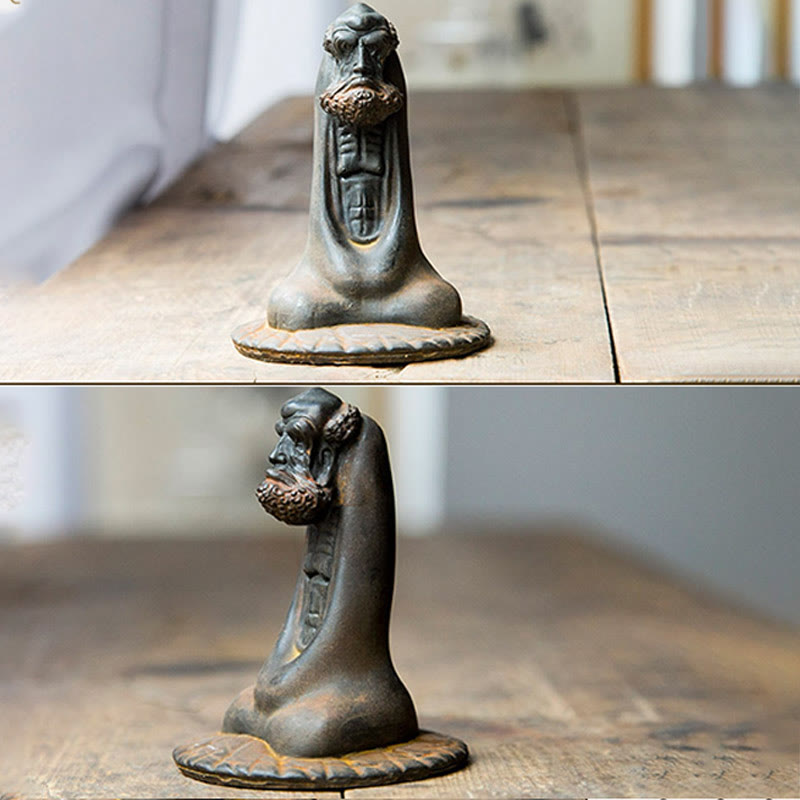 Statue de Bouddha Bodhidharma 10 cm en résine rouillée et poudre de fer, décoration