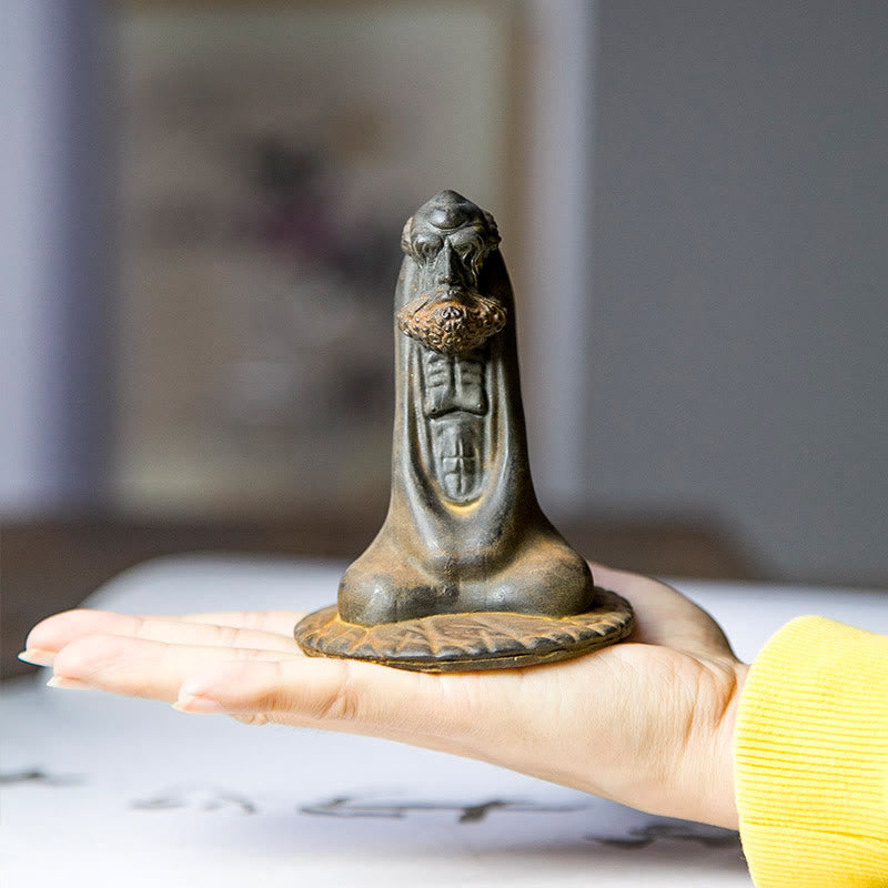 Statue de Bouddha Bodhidharma 10 cm en résine rouillée et poudre de fer, décoration