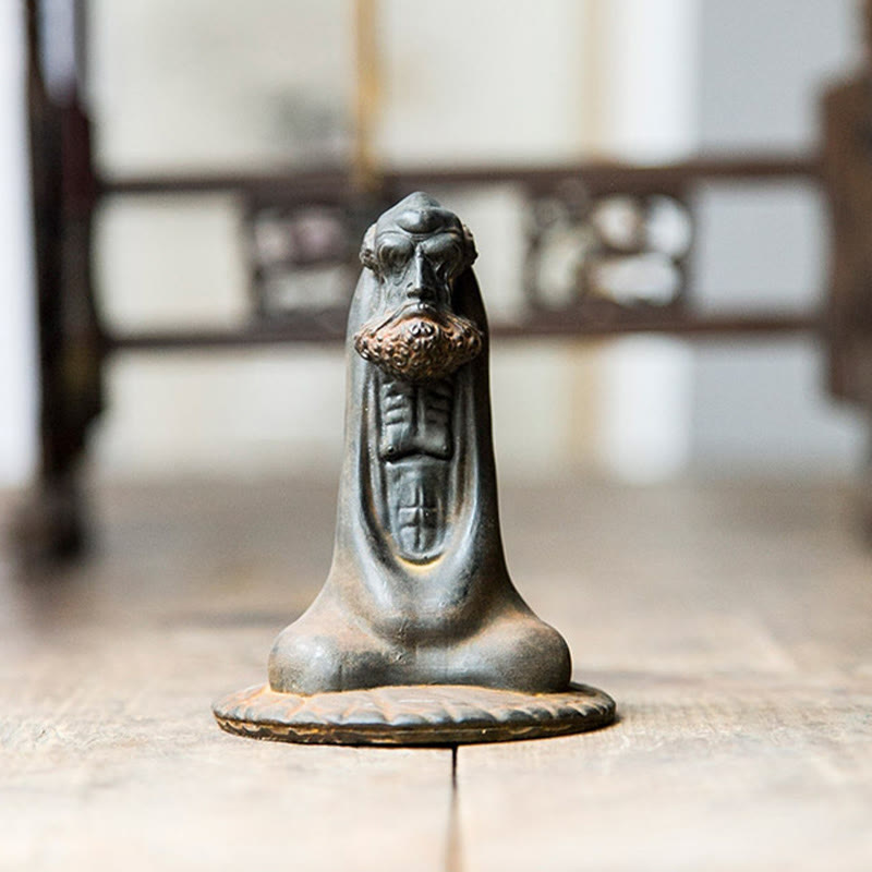 Statue de Bouddha Bodhidharma 10 cm en résine rouillée et poudre de fer, décoration