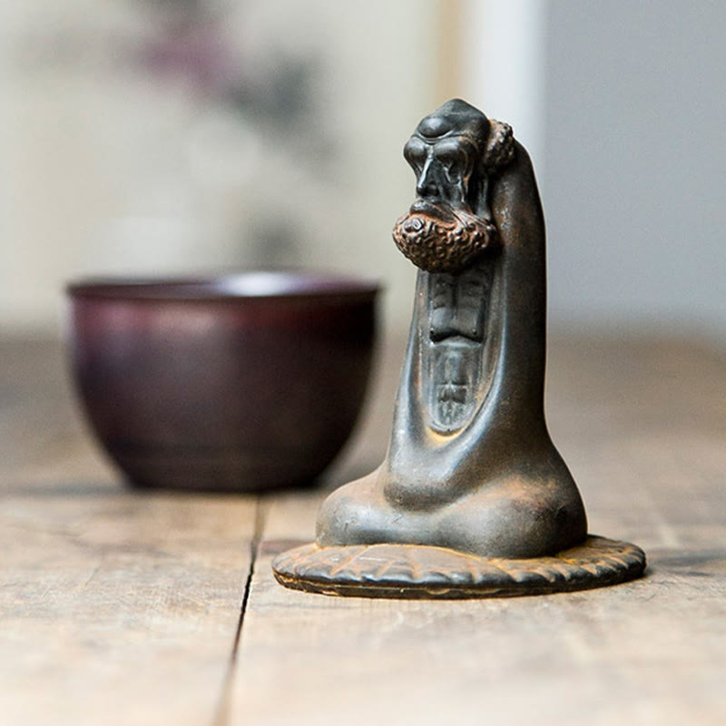Statue de Bouddha Bodhidharma 10 cm en résine rouillée et poudre de fer, décoration