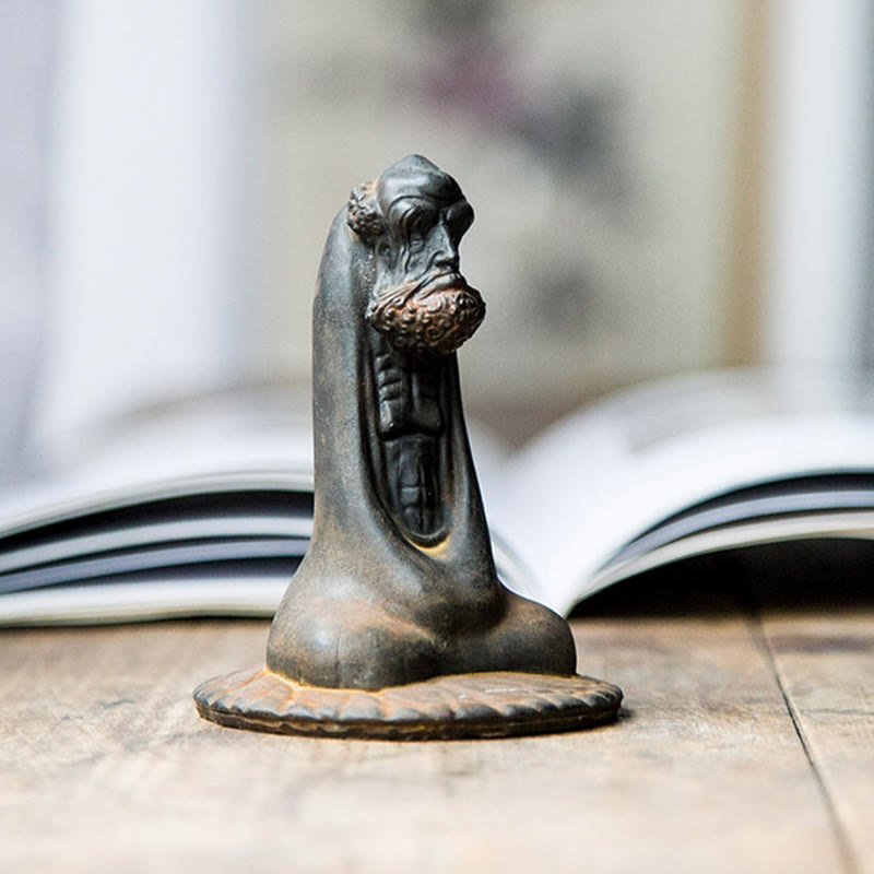 Statue de Bouddha Bodhidharma 10 cm en résine rouillée et poudre de fer, décoration