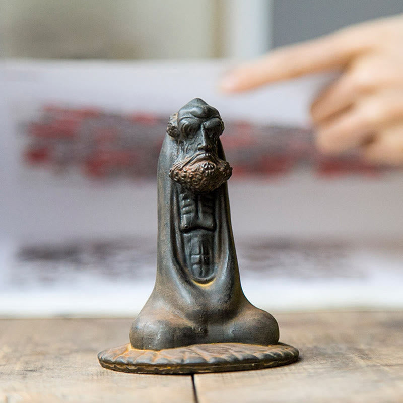 Statue de Bouddha Bodhidharma 10 cm en résine rouillée et poudre de fer, décoration