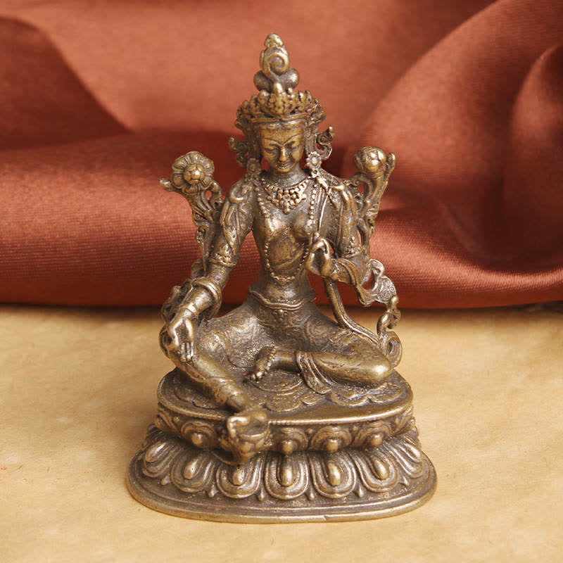 Statue de Bodhisattva Tara Verte en cuivre 55,5 mm Espoir calme