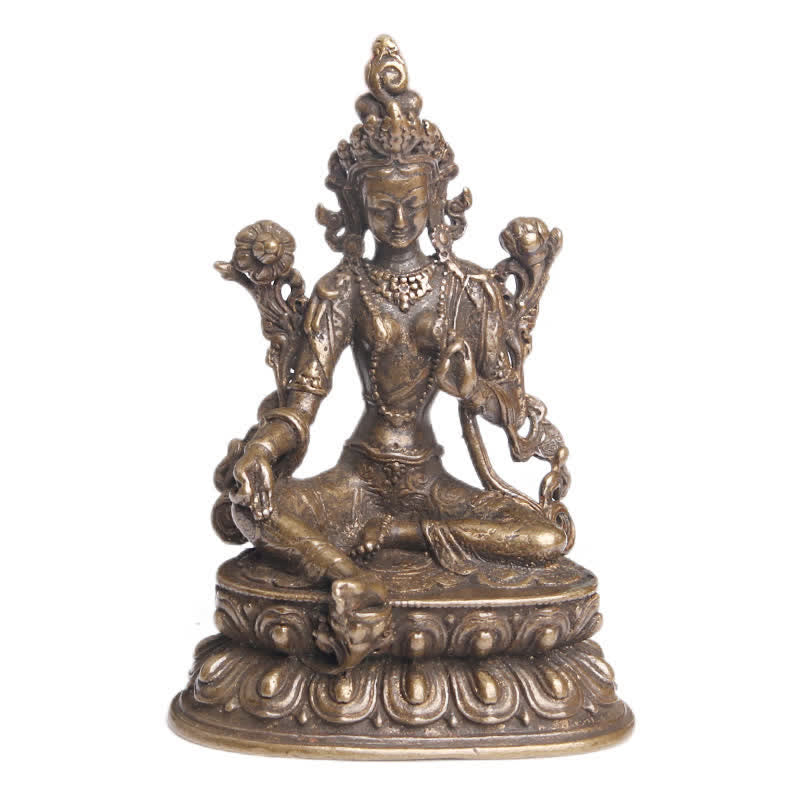 Statue de Bodhisattva Tara Verte en cuivre 55,5 mm Espoir calme