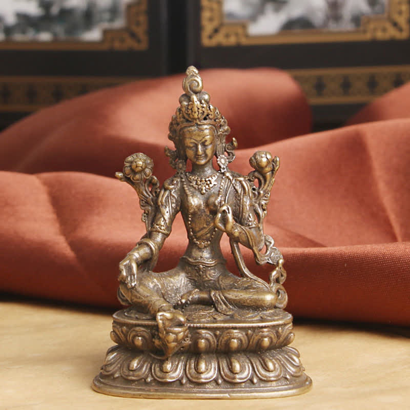 Statue de Bodhisattva Tara Verte en cuivre 55,5 mm Espoir calme