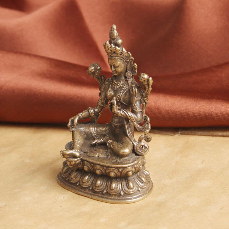 Statue de Bodhisattva Tara Verte en cuivre 55,5 mm Espoir calme