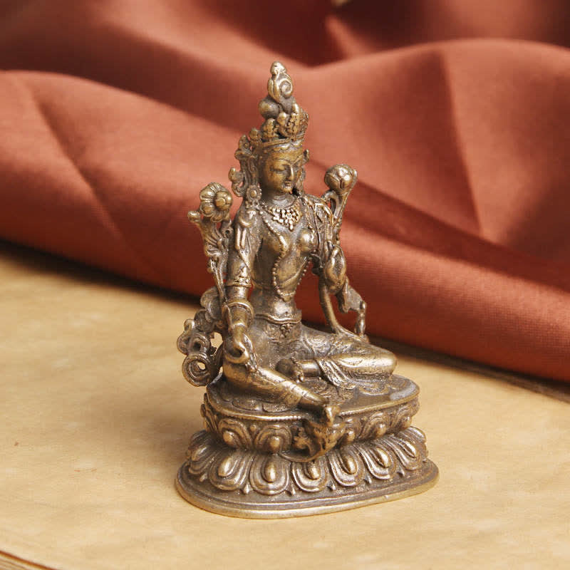 Statue de Bodhisattva Tara Verte en cuivre 55,5 mm Espoir calme