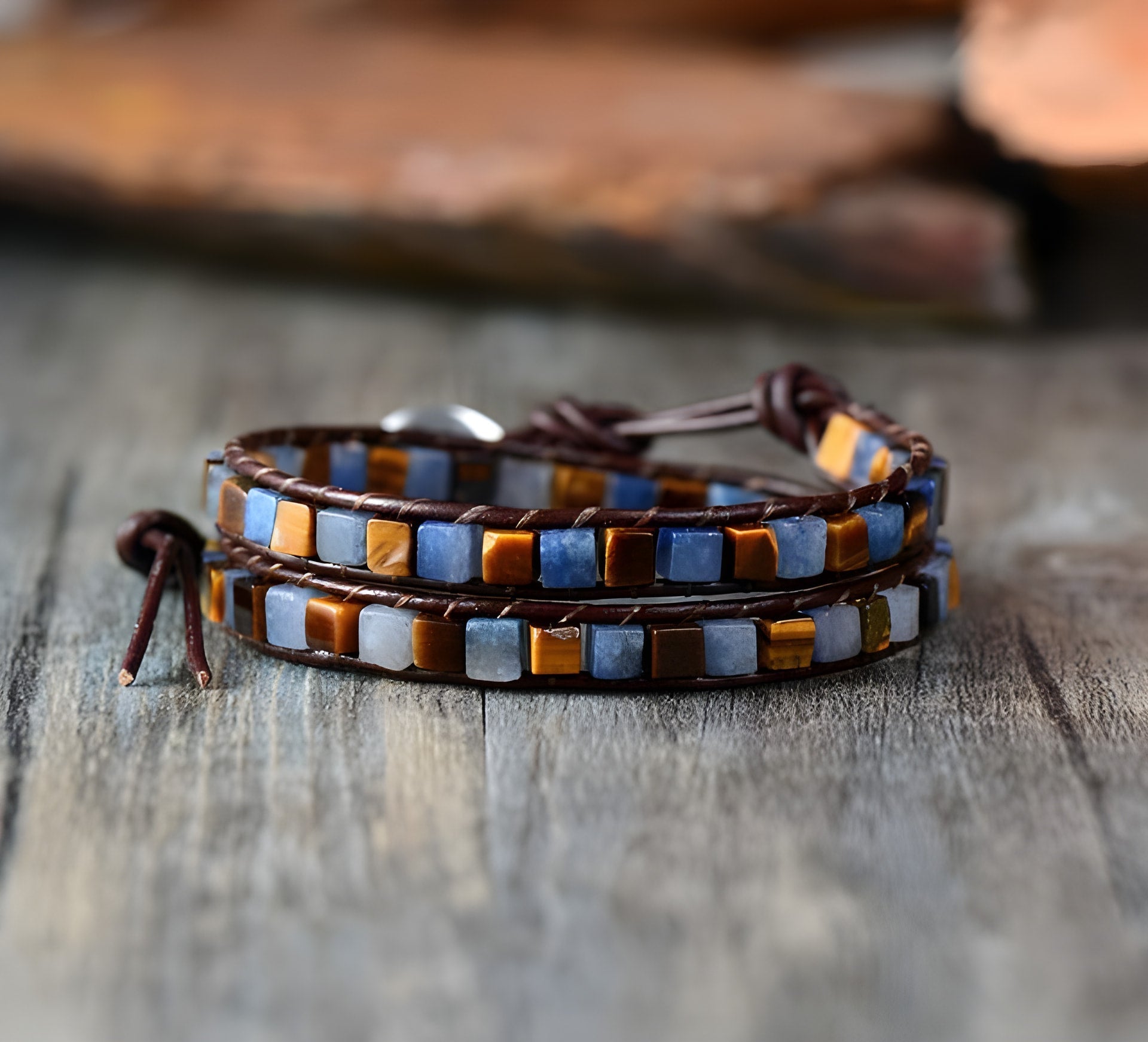 Bracelet double tour en pierre d'agate de style bohème chic