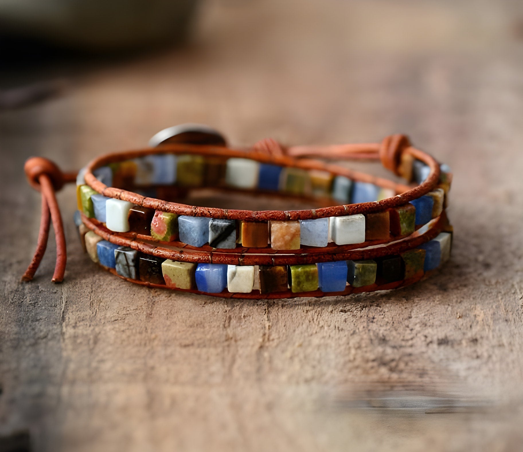 Bracelet double tour en pierre d'agate de style bohème chic