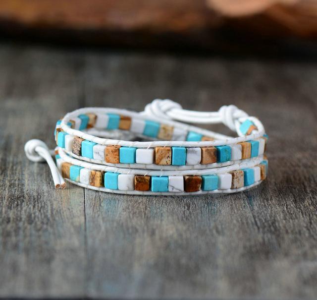 Bracelet double tour en pierre d'agate de style bohème chic