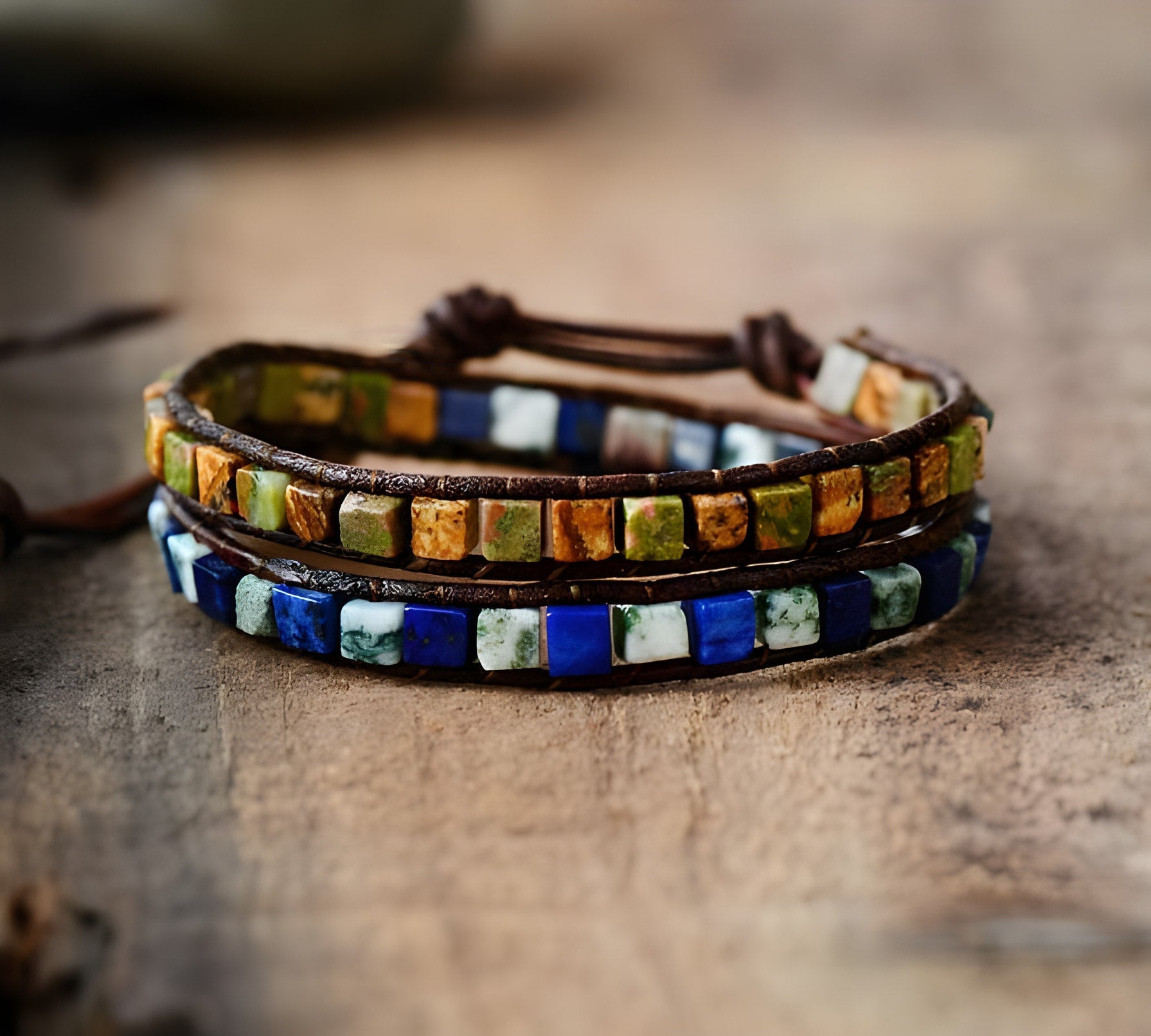 Bracelet double tour en pierre d'agate de style bohème chic