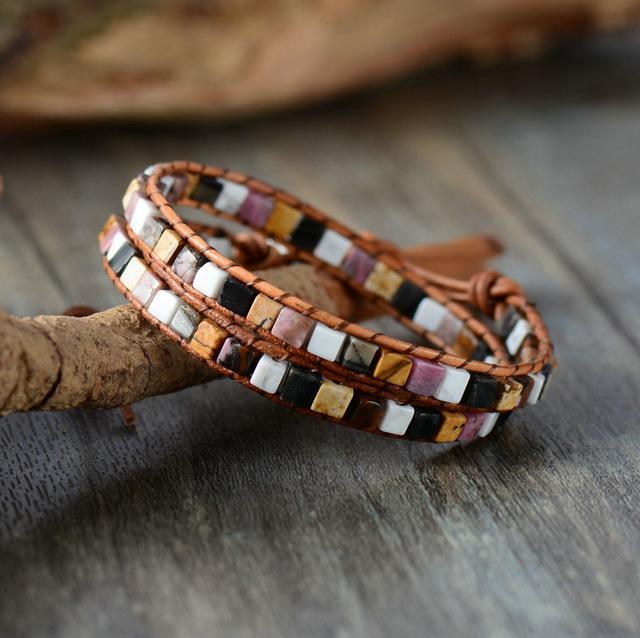 Bracelet double tour en pierre d'agate de style bohème chic