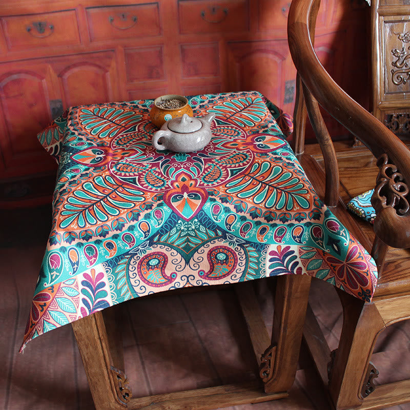 Nappe Boho Mandala 70x70cm Mélange Coton Lin