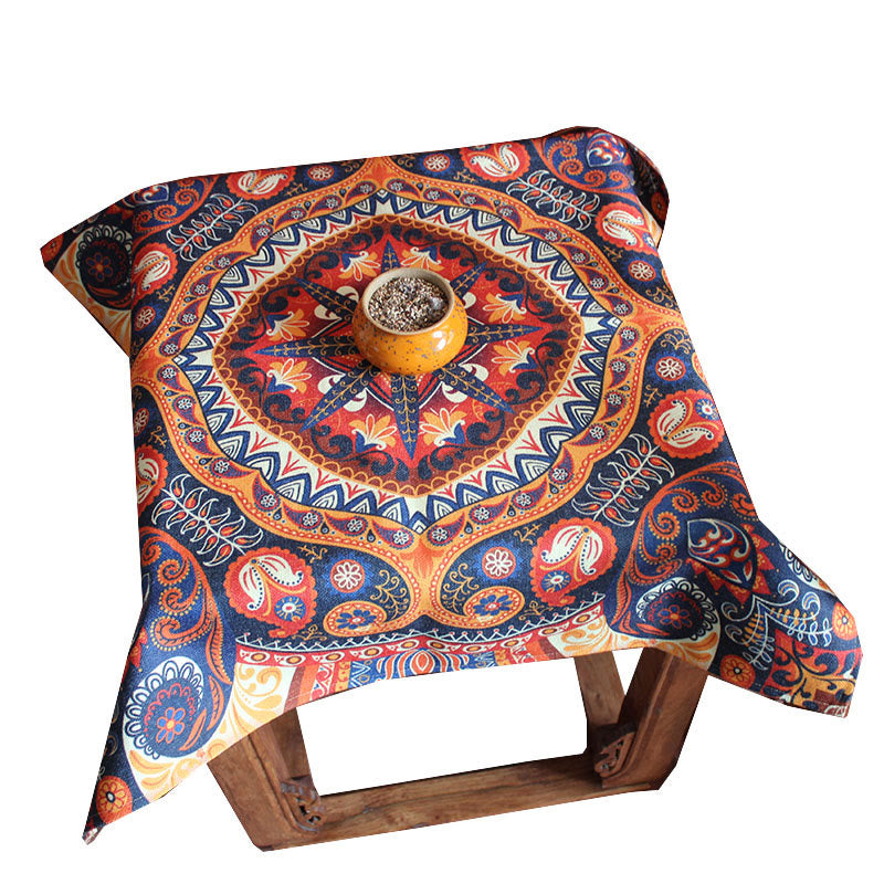 Nappe Boho Mandala 70x70cm Mélange Coton Lin