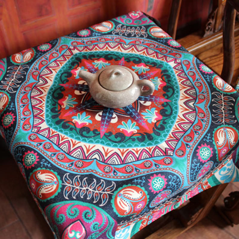 Nappe Boho Mandala 70x70cm Mélange Coton Lin