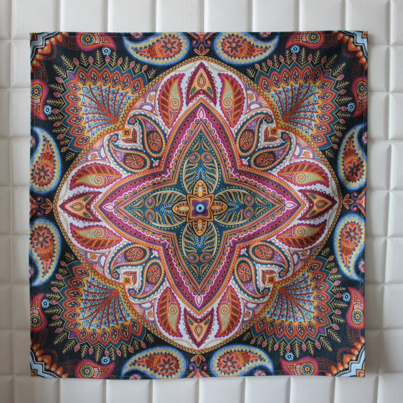 Nappe Boho Mandala 70x70cm Mélange Coton Lin