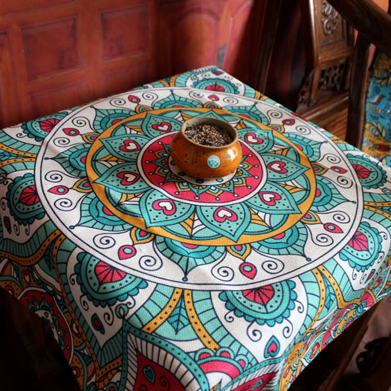 Nappe Boho Mandala 70x70cm Mélange Coton Lin