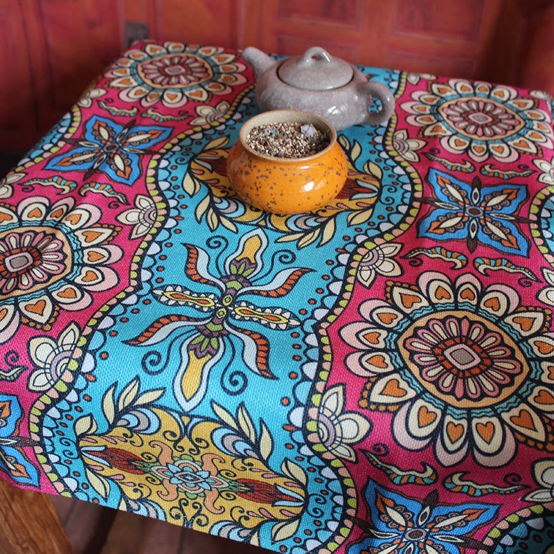 Nappe Boho Mandala 70x70cm Mélange Coton Lin