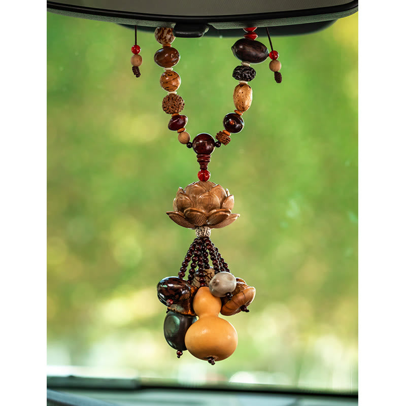 Breloque suspendue pour voiture en buis, bois de pêche, graines de lotus Bodhi