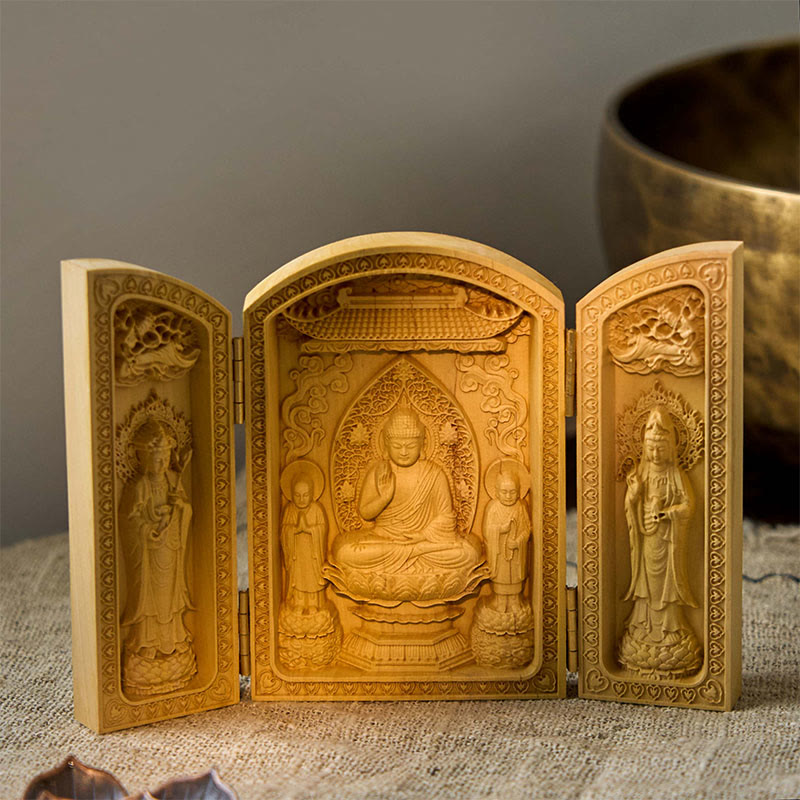 Décoration d'autel Avalokitesvara Kwan Yin à mille bras en buis