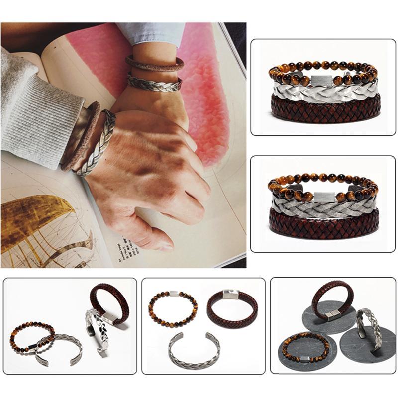 Bracelet en cuir tressé avec breloque œil de tigre