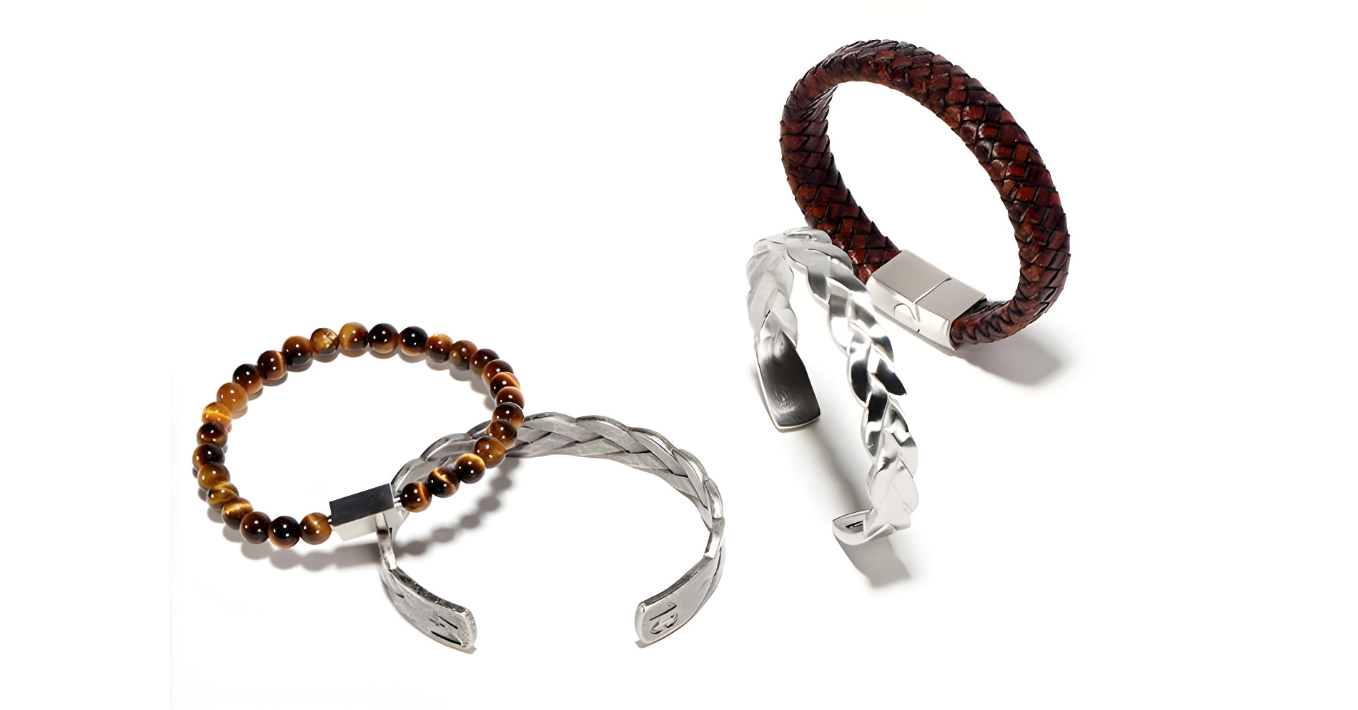 Bracelet en cuir tressé avec breloque œil de tigre