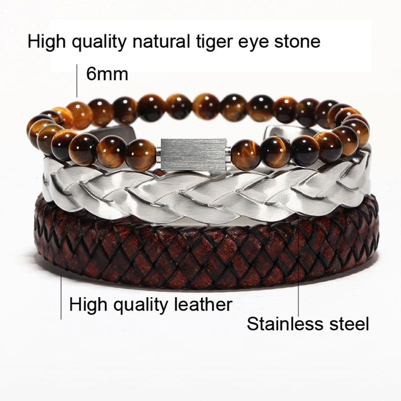 Bracelet en cuir tressé avec breloque œil de tigre