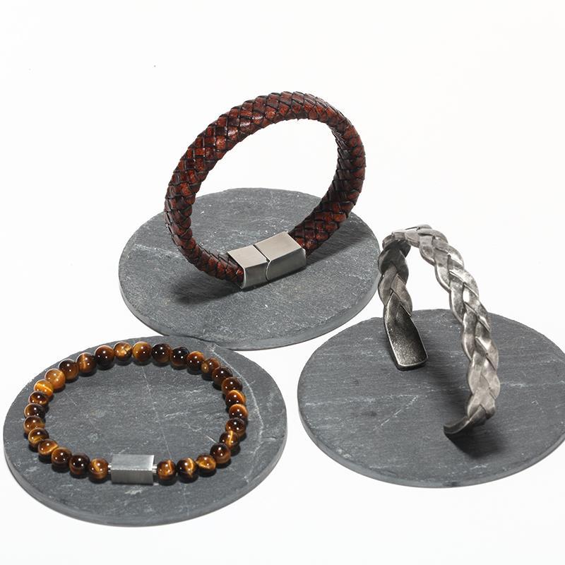 Bracelet en cuir tressé avec breloque œil de tigre