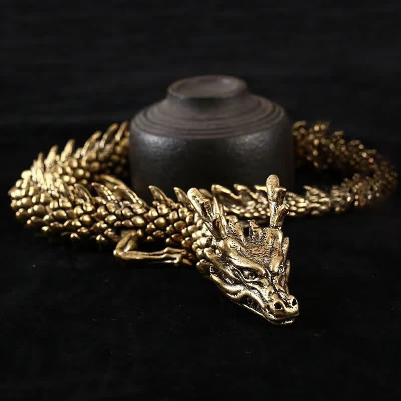 Statue de dragon en laiton et cuivre, symbole de chance et de protection