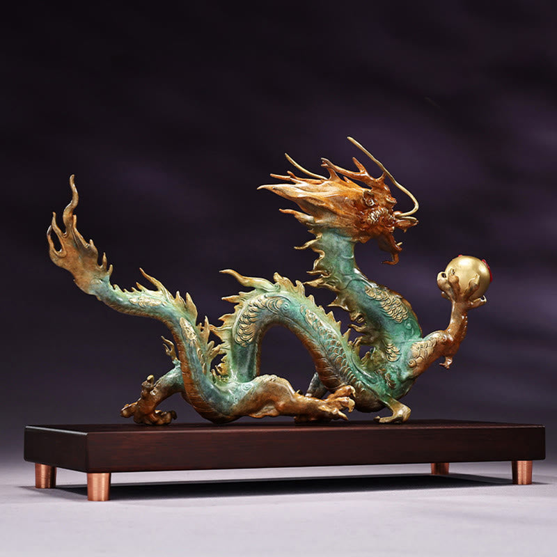 Décoration de bureau en laiton avec dragon | Feng Shui, chance et succès 31 cm