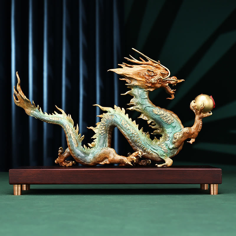 Décoration de bureau en laiton avec dragon | Feng Shui, chance et succès 31 cm