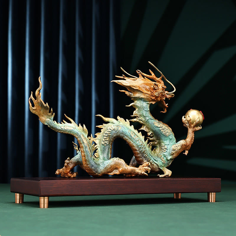 Décoration de bureau en laiton avec dragon | Feng Shui, chance et succès 31 cm