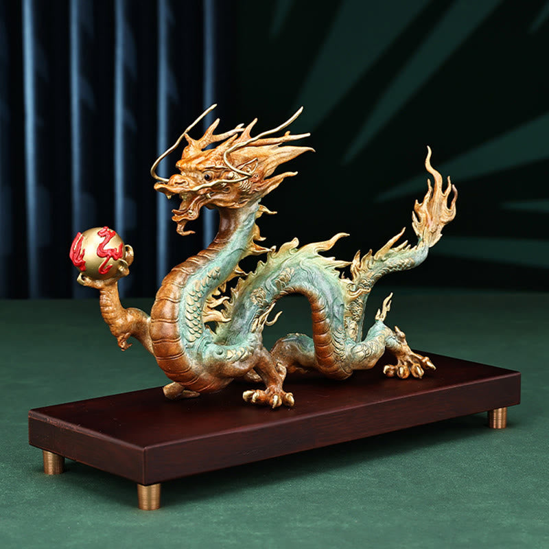 Décoration de bureau en laiton avec dragon | Feng Shui, chance et succès 31 cm