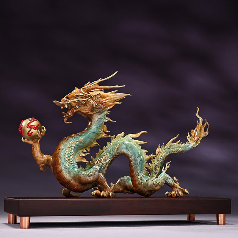 Décoration de bureau en laiton avec dragon | Feng Shui, chance et succès 31 cm