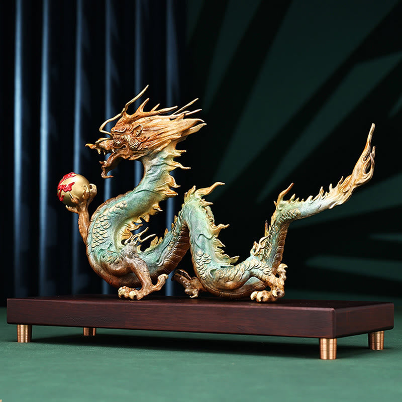 Décoration de bureau en laiton avec dragon | Feng Shui, chance et succès 31 cm