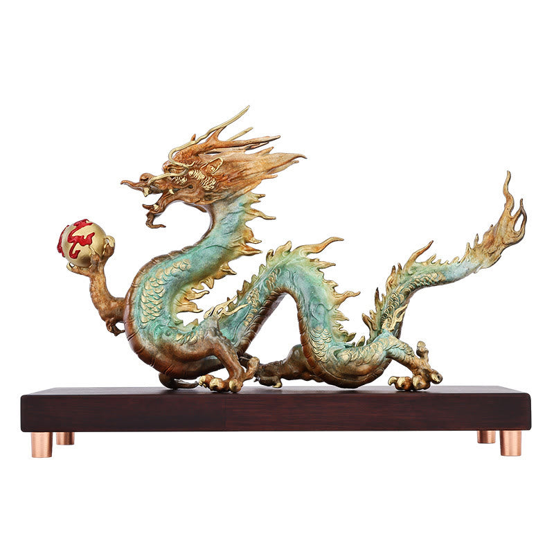 Décoration de bureau en laiton avec dragon | Feng Shui, chance et succès 31 cm