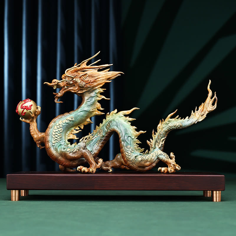 Décoration de bureau en laiton avec dragon | Feng Shui, chance et succès 31 cm