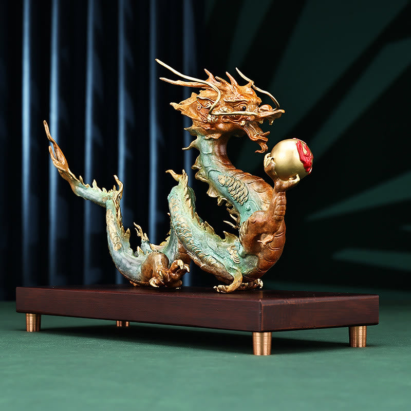 Décoration de bureau en laiton avec dragon | Feng Shui, chance et succès 31 cm